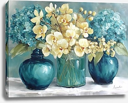 Постер Marina Shev Гармония бирюзы и золота: орхидеи и гортензии