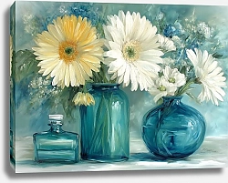 Постер Marina Shev Голубая композиция с герберами