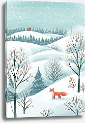 Постер Лариса Ермолаева Зимний пейзаж с лисичкой