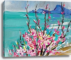 Постер olies Розовые цветы на фоне моря