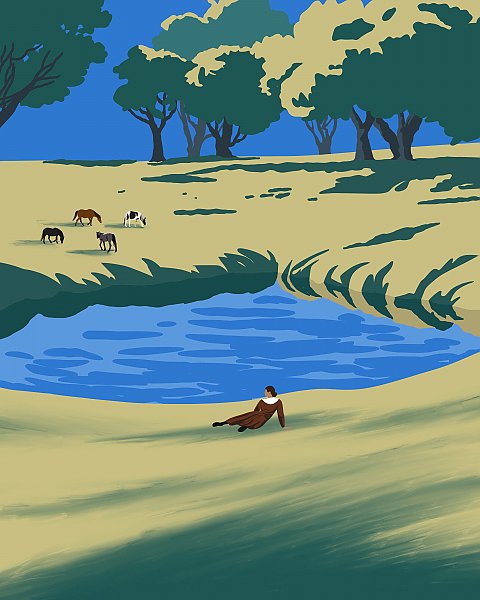 Relaxing by the pond