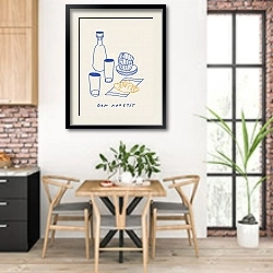 «French breakfast» в интерьере кухни с кирпичными стенами над столом