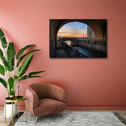 «Россия. Санкт-Петербург. Зимняя канавка. Пушкинский Петербург» в интерьере современной гостиной в розовых тонах