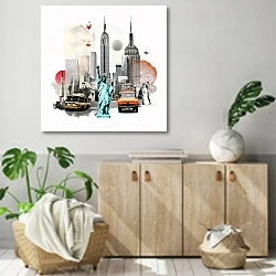 «USA» в интерьере современной комнаты над комодом