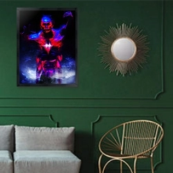 «Дух» в интерьере классической гостиной с зеленой стеной над диваном