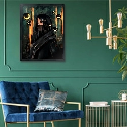 «Тайна» в интерьере в классическом стиле с зеленой стеной