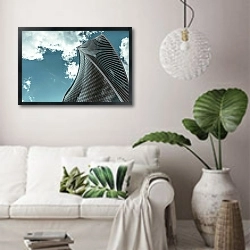 «Спираль» в интерьере светлой гостиной в скандинавском стиле над диваном