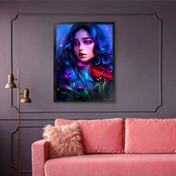 «Ночной цветок» в интерьере гостиной с розовым диваном