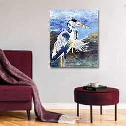 «Цапля» в интерьере гостиной в бордовых тонах