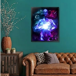 «Пространство» в интерьере гостиной с зеленой стеной над диваном