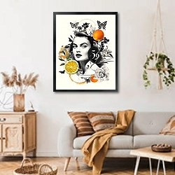 «Ann-Margret» в интерьере гостиной в стиле ретро над диваном